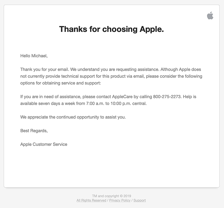 Apple's email reply